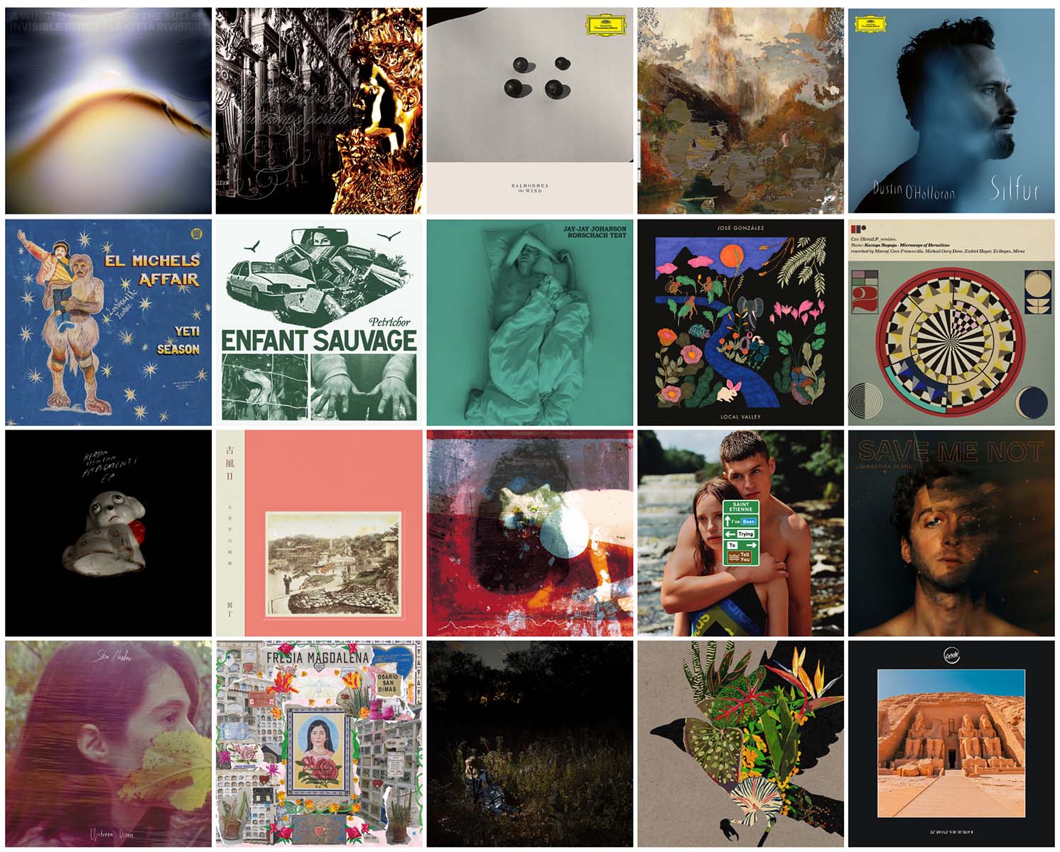 The covers of my top 20 albums of 2021 arranged in a grid